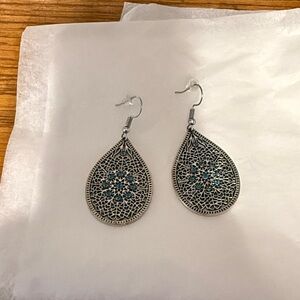 Intricate Silver and Blue Filigree Earrings